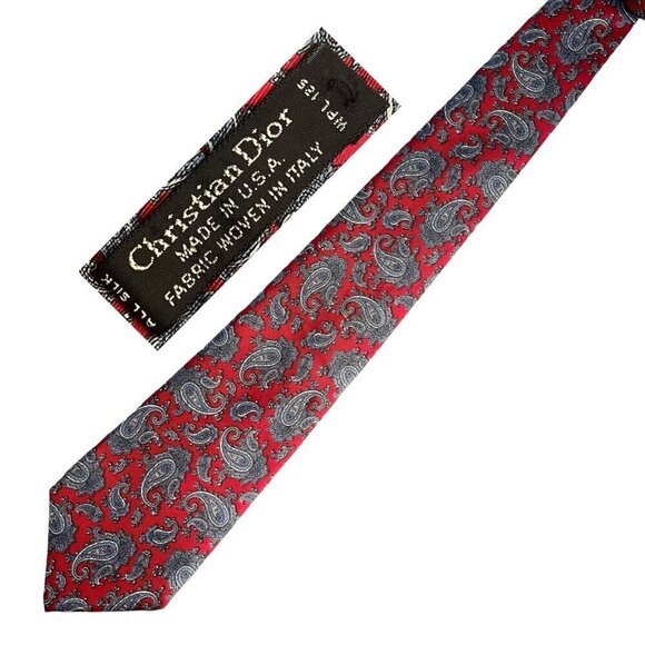 CHRISTIAN DIOR 90s Vintage Paisley Silk Pattern Tie Made in U.S.A. - Picture 1 of 7